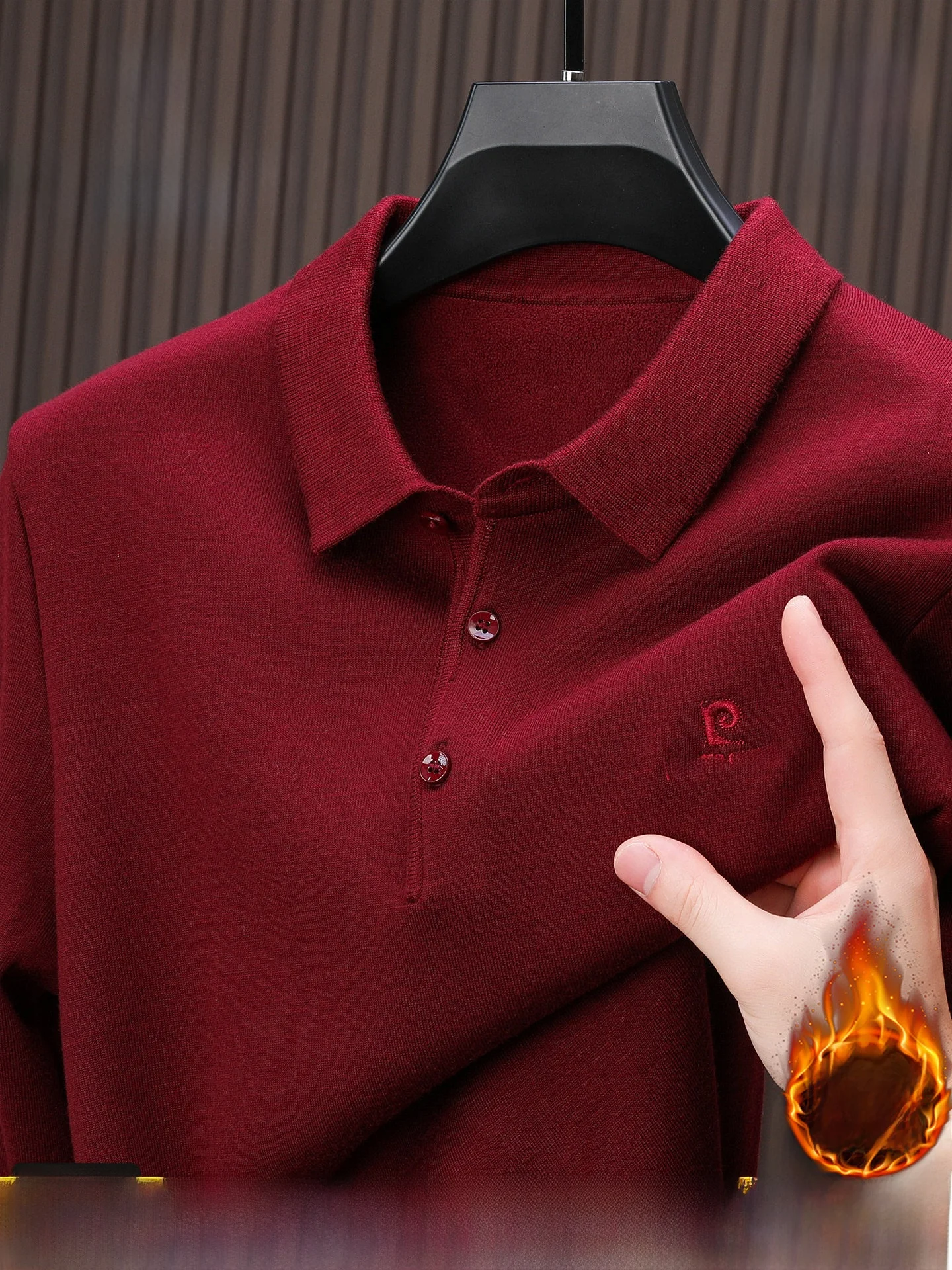 

Мужской шерстяной свитер Pierre Cardin с флисовой подкладкой, утепленный, с отложным воротником, зимний, повседневный, деловой, для отдыха, красный, новогодний трикотаж