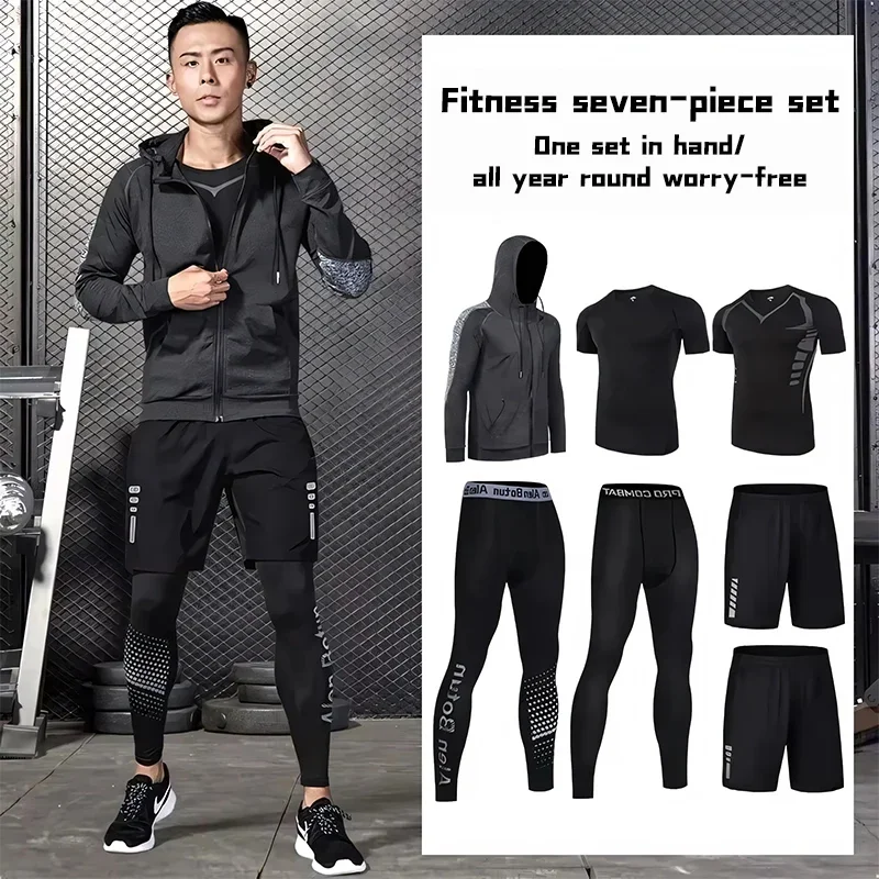 Men's Sportswear 5pcs Set Fitness Running Quick-Dry Tight Fit Training Set Morning Runs Autumn Winter Sports Track Suit Men's