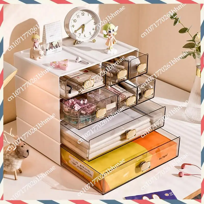 -A21Z 8015 Desktop Ins Multi-Stacked Storage Box Dormitory Desk Transparent Drawer Student Stationery Office Small Hand Book Dur