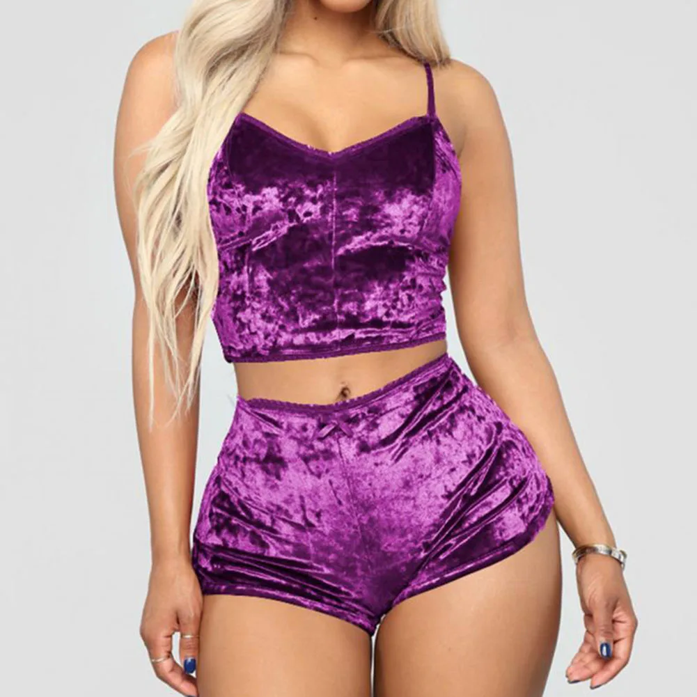 

Women Sexy Pajama Set V-neck Sleeveless Sleepwear Elastic Comfortable Underwear Breathable 2 Piece Lingerie Set Clothing Classic