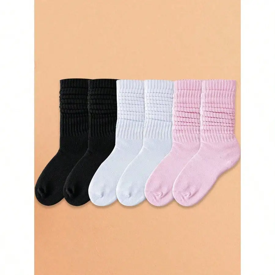 3 أزواج من الجوارب النسائية المحبوكة الرجعية - تصميم شتوي سميك أبيض ممتاز وفضفاض لمنتصف الساق مع أساور مضلعة مريحة