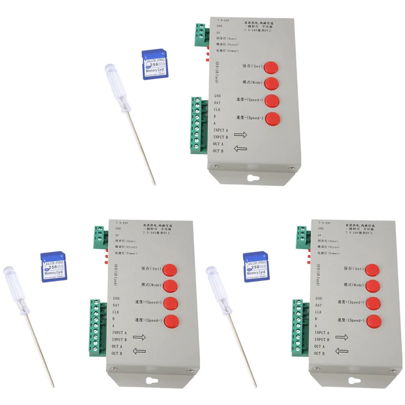 ABKQ-3X RGB LED تحكم T1000S SD بطاقة 2048 بكسل تحكم ل WS2801 WS2811 WS2812B SK6812 LPD6803 LED قطاع الضوء