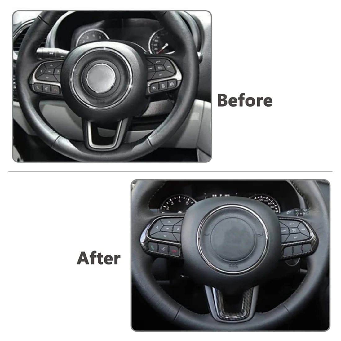 Car Steering Wheel Decoration Cover Trim Sticker for Jeep Renegade 2015+/Compass 2017+ Accessories, ABS Carbon Fiber