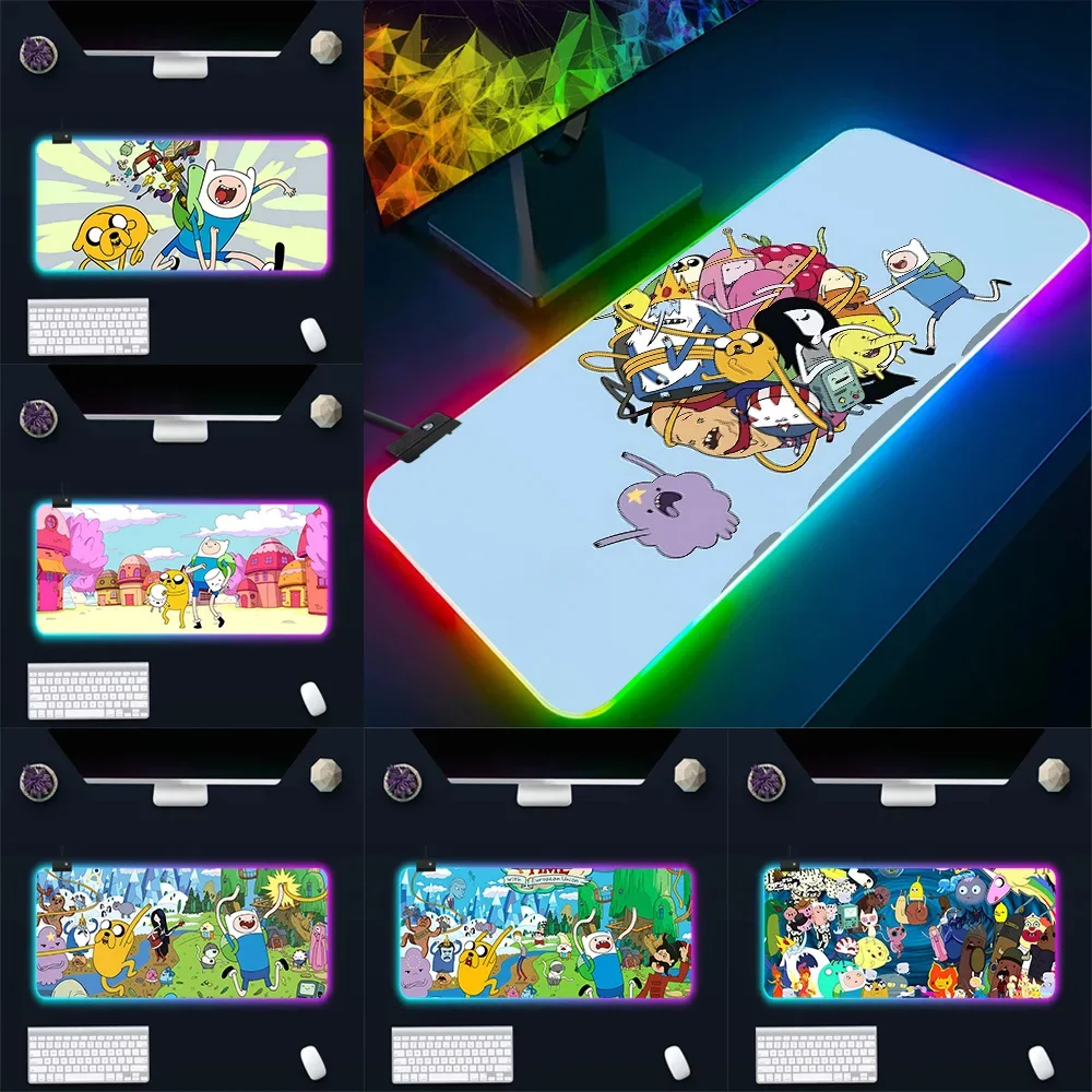 

Cartoon Adventures Time Duplex RGB Pc Gamer Keyboard Mouse Pad Mousepad LED Glowing Mouse Mats Rubber Gaming Computer Mausepad