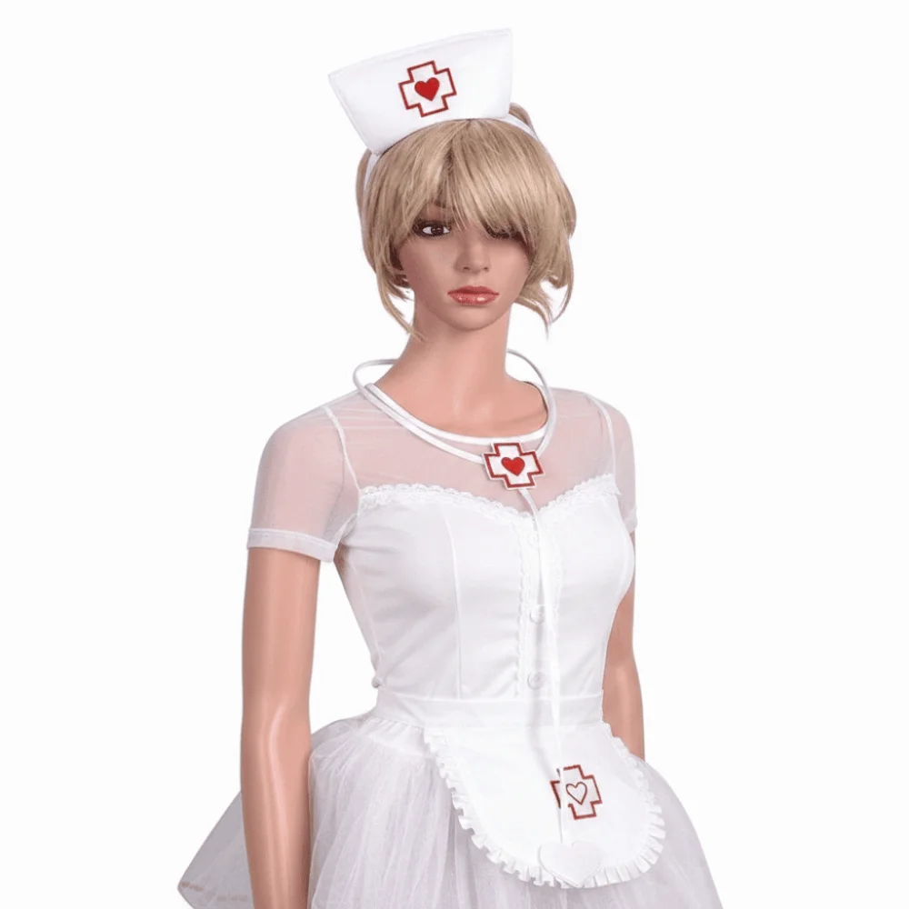

Halloween Nurse Costume Accessories Red Cross with Heart Reusable Nurse Headband Ruffle Fringe Edge Easy To Carry and Store
