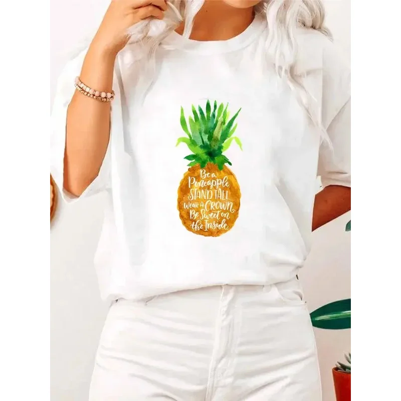 Tee T Female Fashion Printed Women Clothing Pineapple Letter Lovely 90s Summer Short Sleeve Casual Clothes Graphic T-shirts