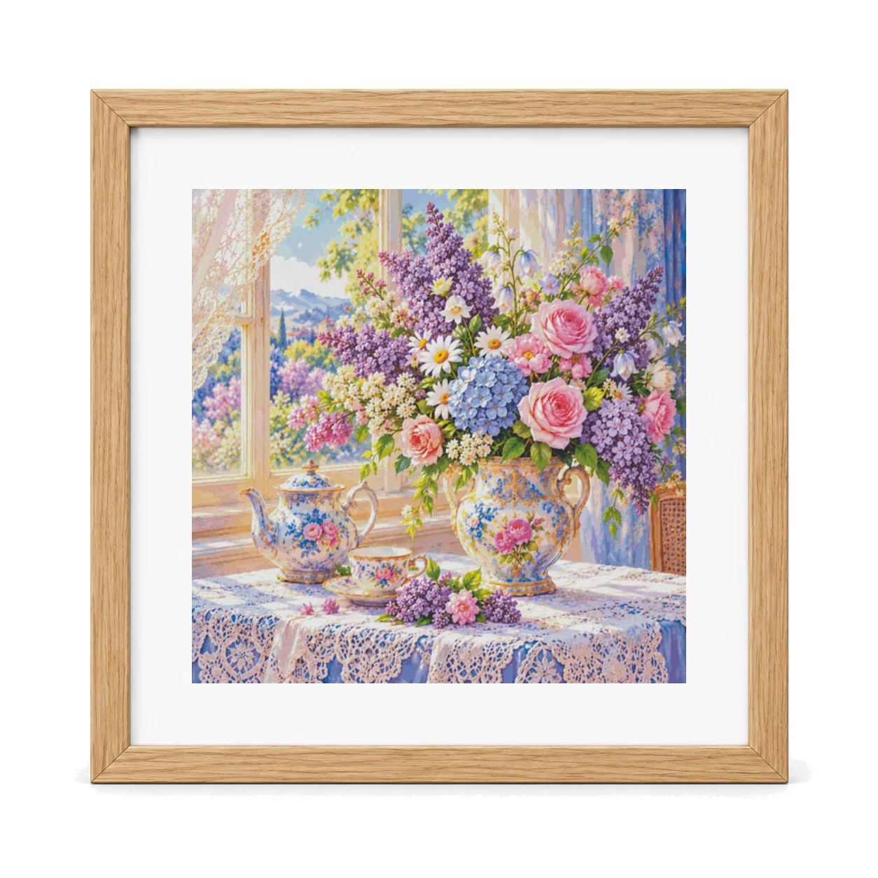 [ZZ9458-Window Vase Afternoon Tea]Stamped Cross Stitch Kit 14CT 18CT 16CT DIY Printed Canvas Cotton Thread Embroidery Needlework