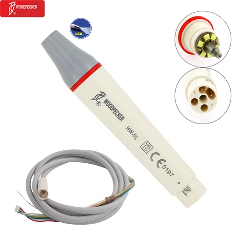 Woodpecker-escalador Dental ultrasónico, pieza de mano con mango de escalador LED con tubo de Cable, llave dinamométrica para odontología, HW5L, compatible con EMS