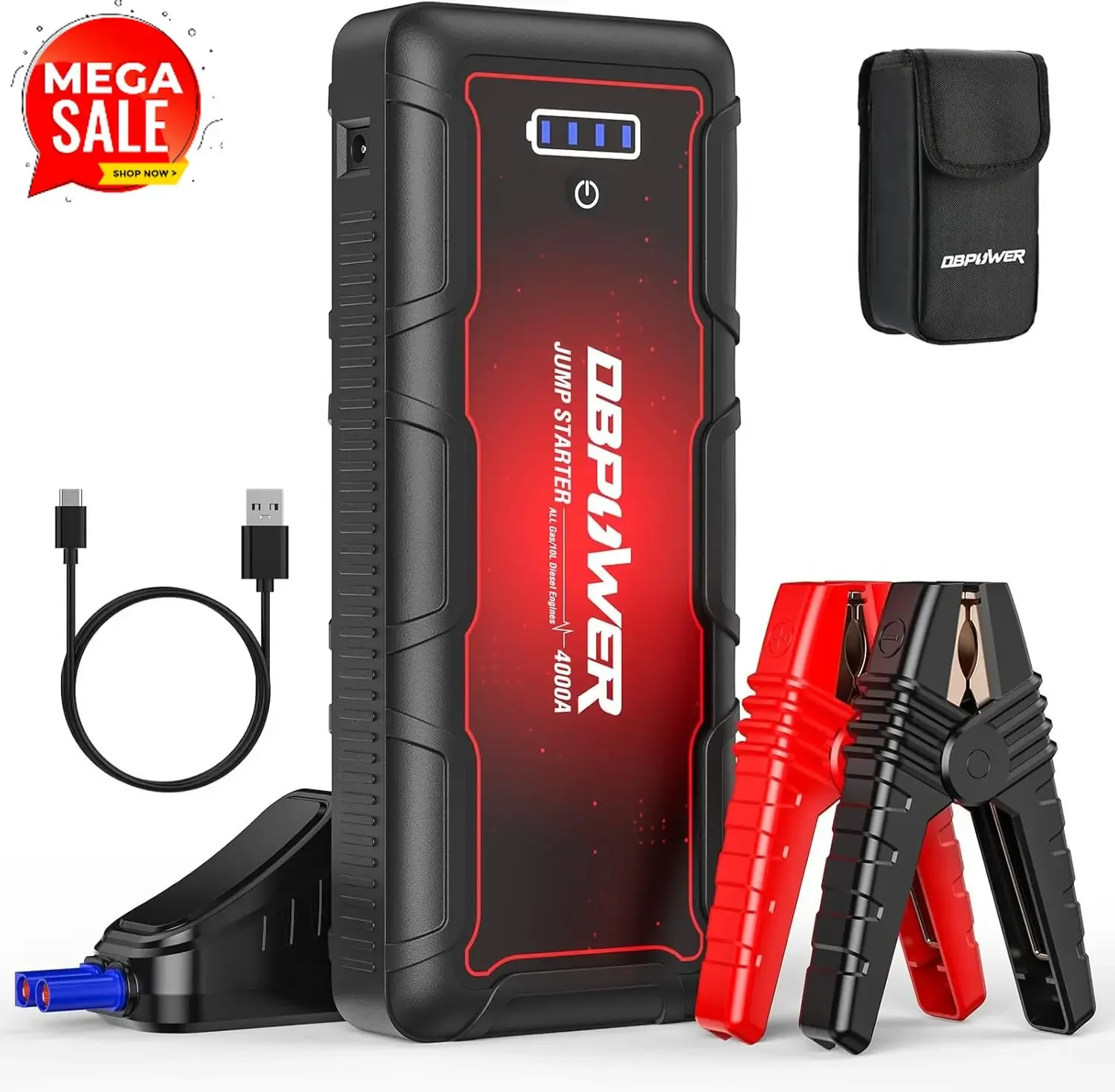 Jump Starter 4000A Peak 88.8Wh Portable Car Jump Starter (Up to All Gas/10L Diesel Engine) 12V Auto Battery Booster Pack with Sm