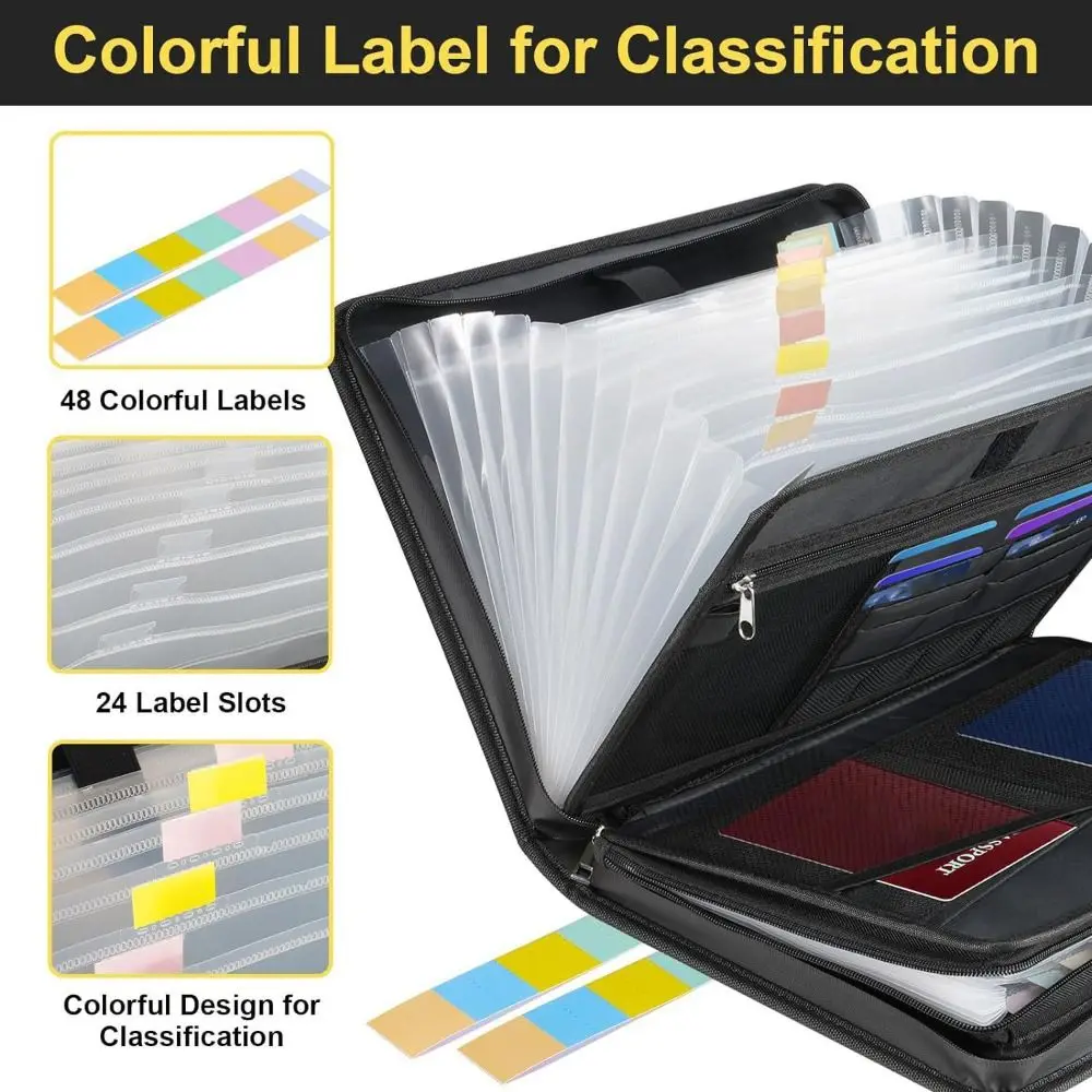 13 Pockets Accordion File Organizer with Zipper & Labels Fireproof Expanding File Folder Portable Briefcase for Letter A4 Files
