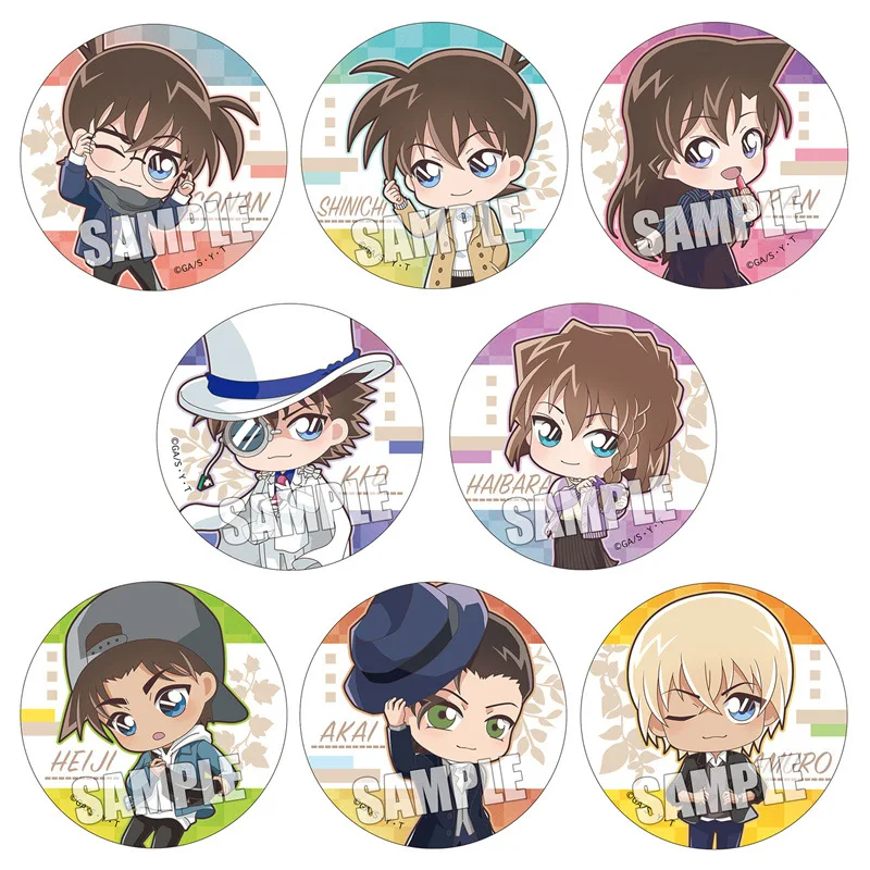 Insignia de Detective Conan Shinichi Kaito Ran Shuichi Amuro Heiji Haibara Anime Pin versión Q broche Metal esmalte dibujos animados
