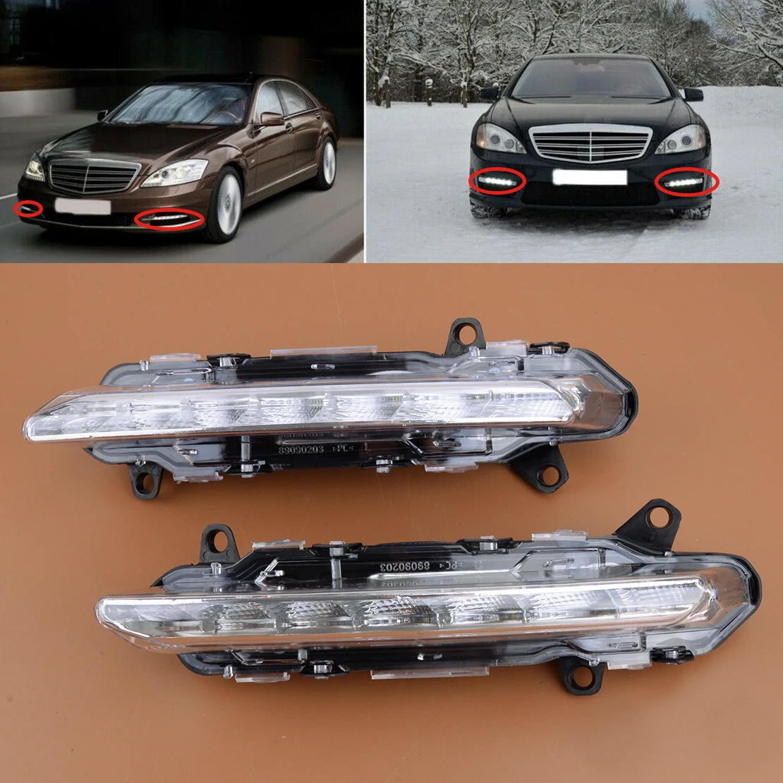 

Автомобильный передний светодиодный бампер DRL, противотуманные фары A2218201756, подходит для Mercedes Benz S W221 S350 S400 S450 S500 S550 S600 A2218201856 12 В, 1 пара