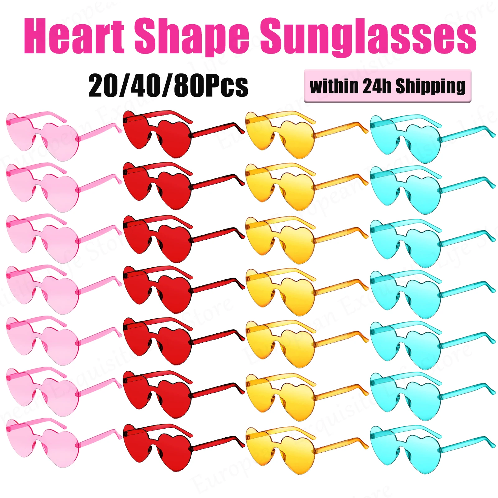 20-80Pcs Wedding Heart Shape Sunglasses Rimless Fashion Sunglasses Candy Colorful Fun Sunglasses Party Favor Gift for Guest