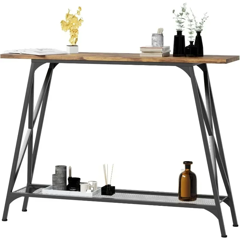 Mesa de sofá Mesa de entrada de 41,7 pulgadas Industrial Moderna Estrecha con estantes Mesa alta de entrada de almacenamiento de 2 niveles