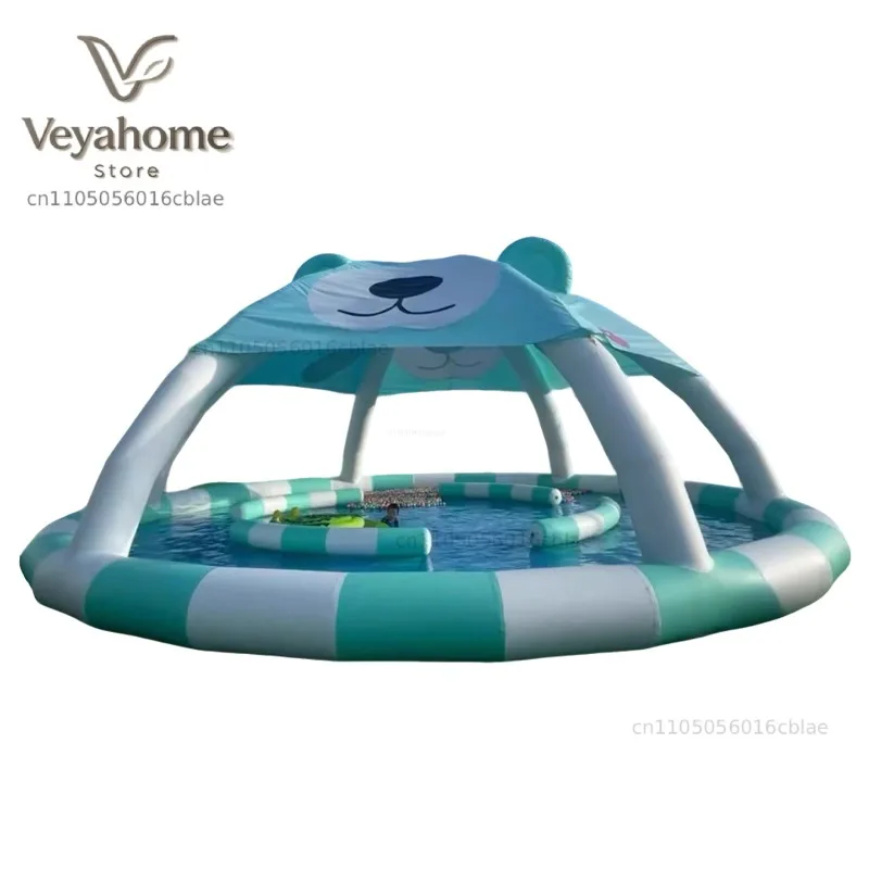 Inflatable with sunshade tent Children's play pool Mobile swimming Catching Outdoor stall Water park