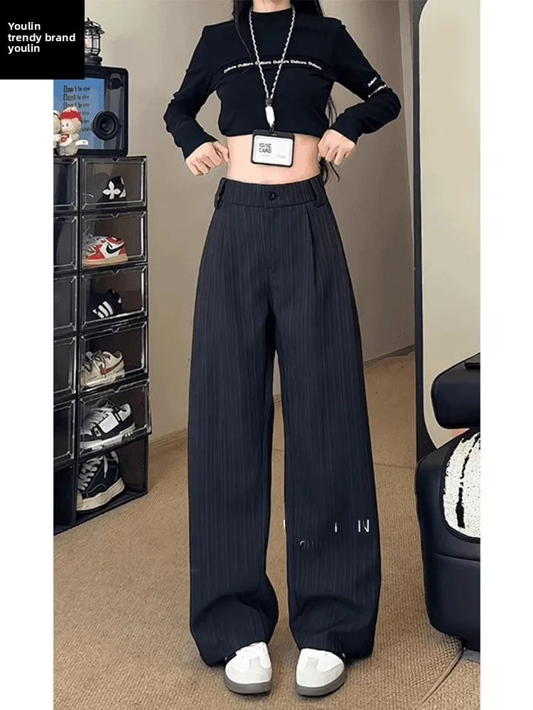 

Мужские брюки прямого кроя с черными текстурными полосками, свободные, широкие, повседневные, для бизнеса и на каждый день