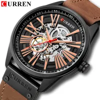 CURREN 8299 Automatic Mechanical Men's Watch Waterproof Hollow Leather Retro Fashion Cool Watches for Man Relojes Para Hombres