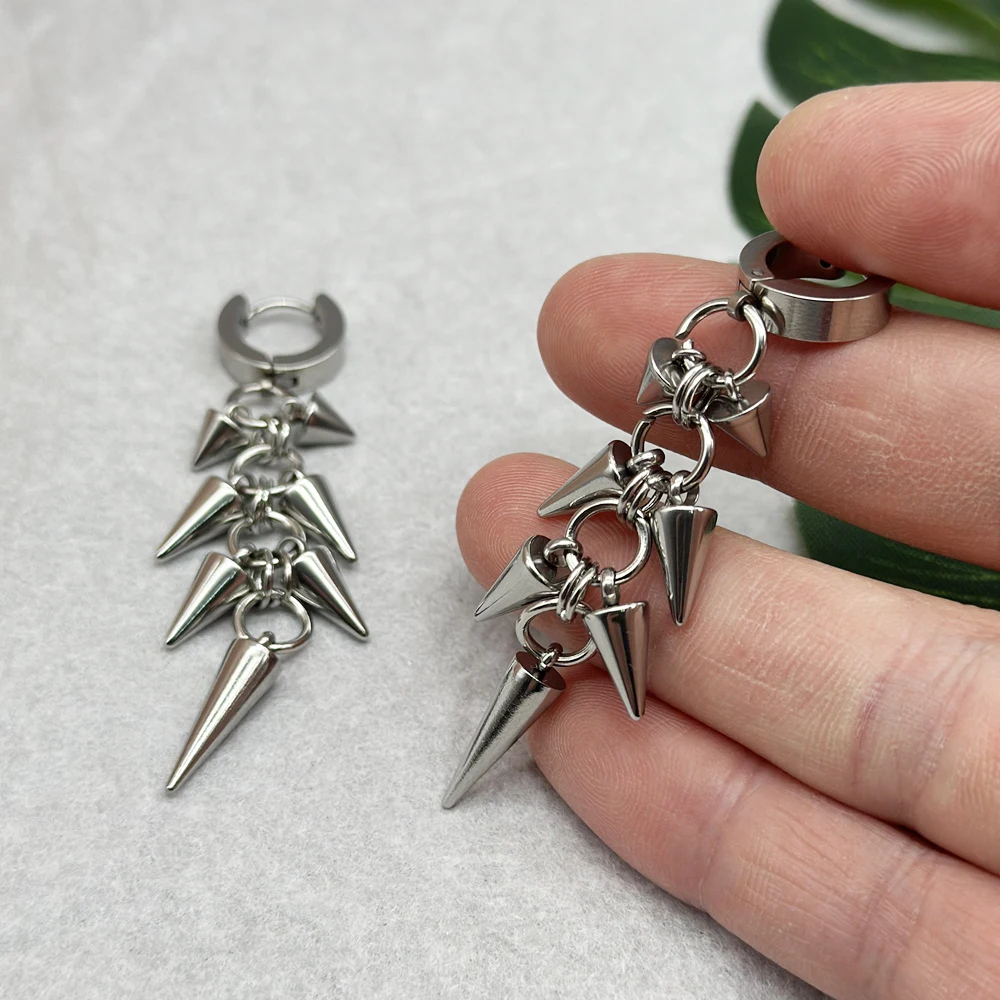 Gothic Punk Stainless Steel Spike Rivet Dangle Earrings Handmade Grunge Aesthetic Hip Hop Earrings for Women Men Unisex Jewelry