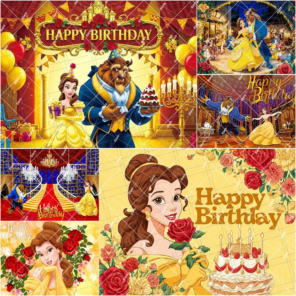 

Beauty And The Beast Theme Princess Belle Girls Birthday Party Decor Baby Shower Photography Backdrop Banner Photo Shoot Props
