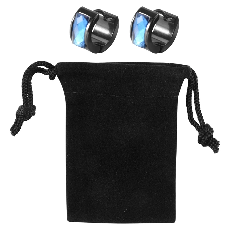 ต่างหูผู้ชายเครื่องประดับกระเป๋ากำมะหยี่ต่างหูห่วงสแตนเลสสีน้ำเงินดำ