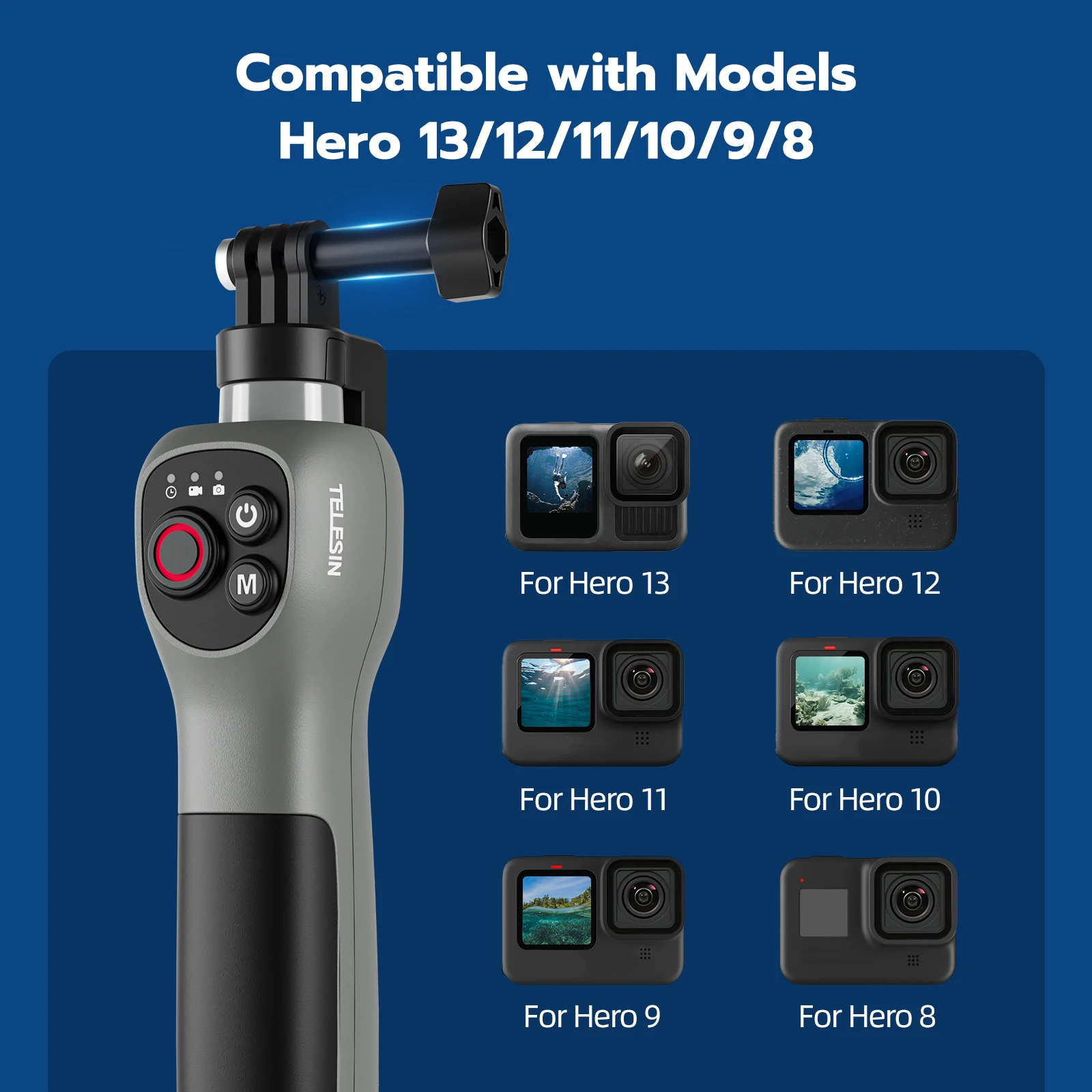 TELESIN подводная палка для селфи, водонепроницаемая выдвижная палка для селфи для дайвинга, беспроводной пульт дистанционного управления для Gopro Hero 8, 9, 10, 11, 12, 13