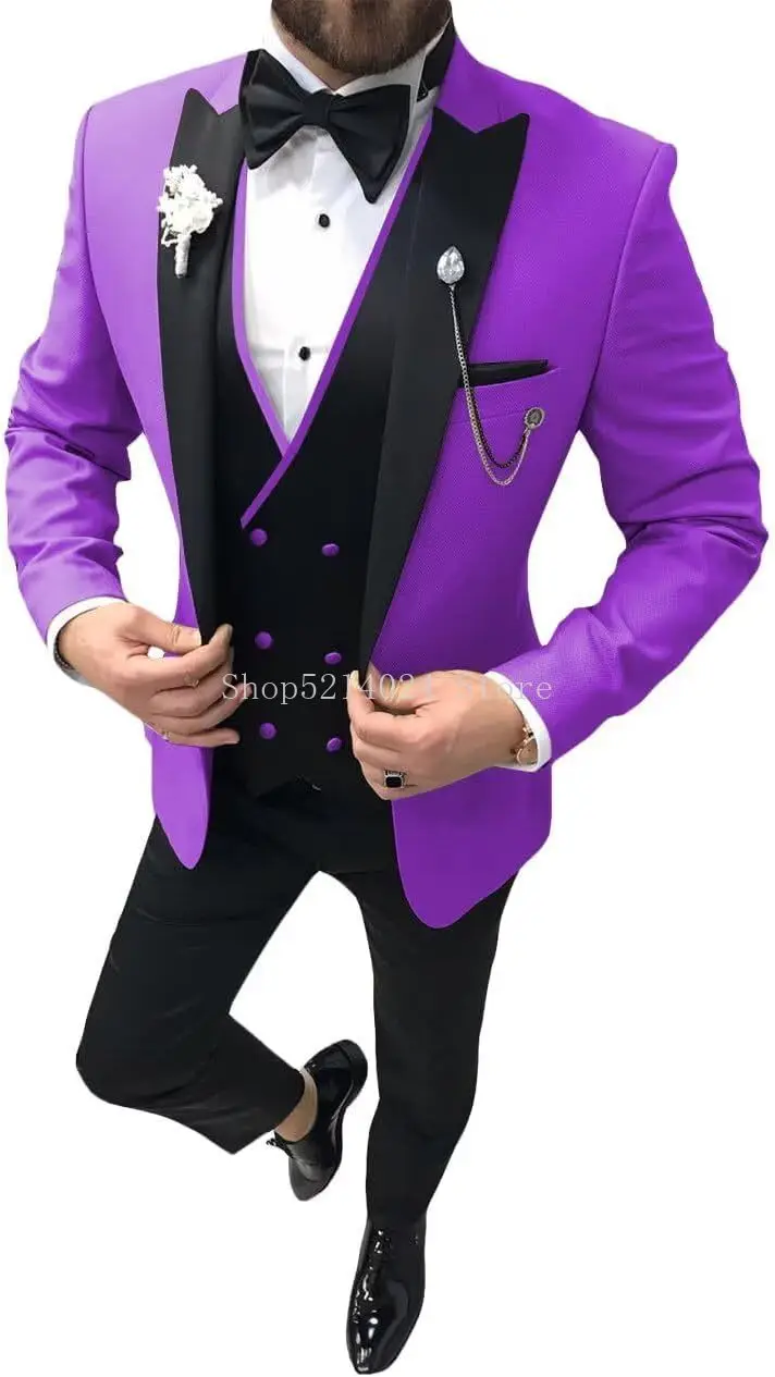 

3 Piece Tuxedo for Men Slim Fit Suit for Men Wedding Blazer Vest Pants