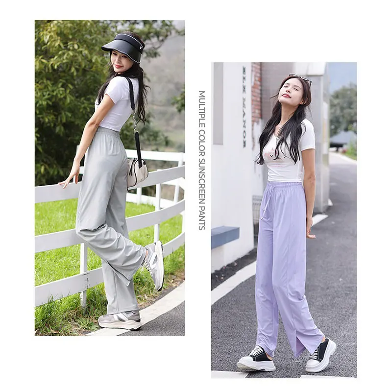 Casual wide-leg pants 2025 summer drop high waist thin loose straight tube cool quick dry sunscreen pants women