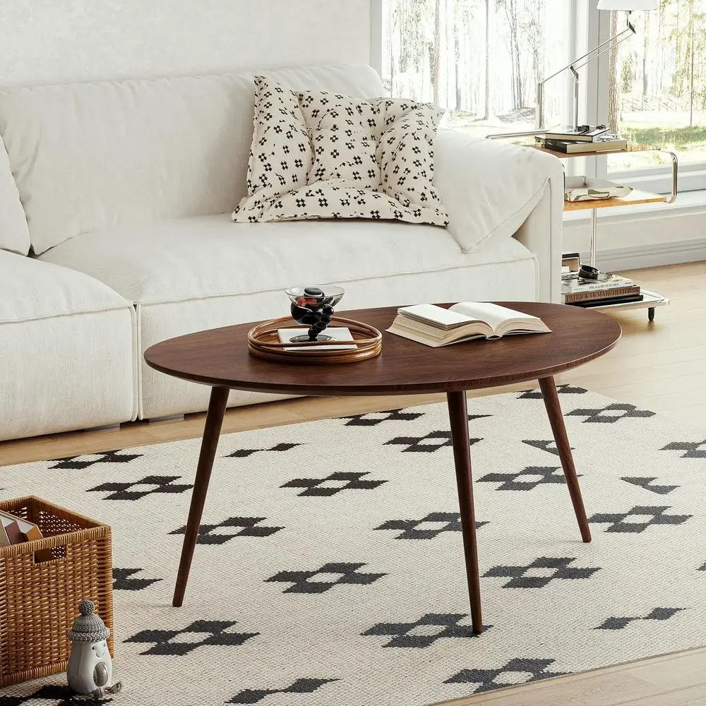 Solid Oak Minimalist Walnut Coffee Table, 33.5 W x 22.83 D x 15.74 H for Living Room