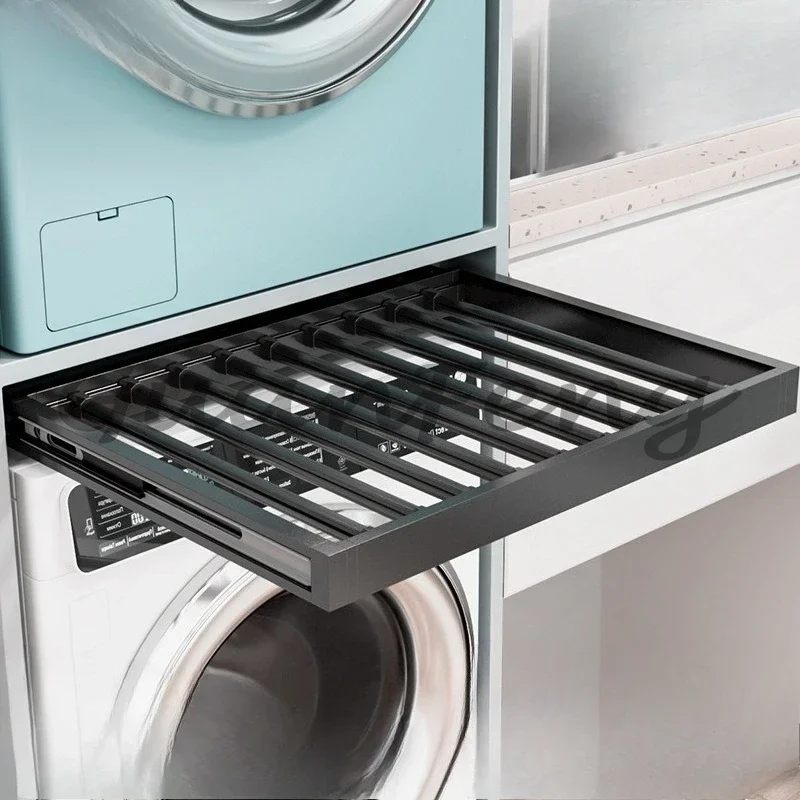 Hidden Pull-Out Laundry Drying Rack Extendable Hanger Aluminum Soft Close Slide Rail 4.5cm Ultra-Thin Space-Saving