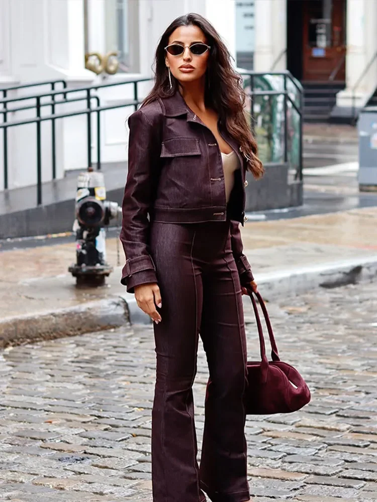 

Короткая джинсовая куртка с лацканами в стиле ретро, женская повседневная однобортная куртка с длинными рукавами и карманами, тонкое пальто 2025 г., женская осенняя повседневная верхняя одежда для пригородных поездок