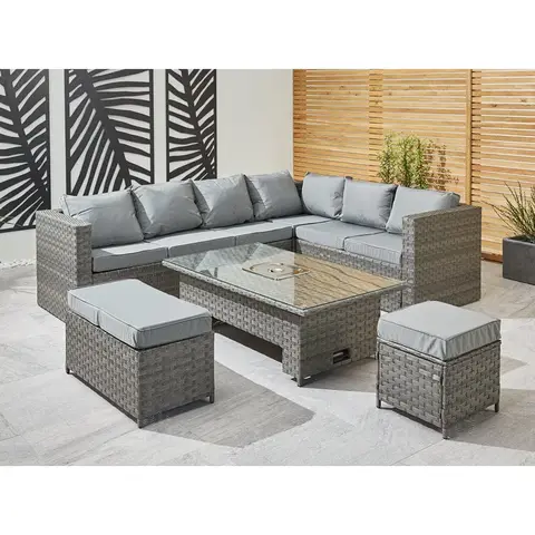 맞춤형 아이스 버킷 등나무 다이닝 세트, PE 등나무 정원 가구 세트, 상승 테이블 포함, 9 인승