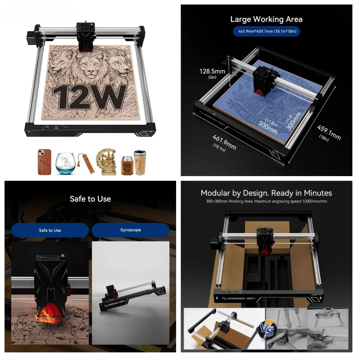 

Swift 12W Engraver Cutter CNC Engraving Machine for Wood and Metal Dark Acrylic Glass Leather