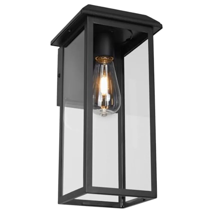 Solar Outdoor Wall Sconce Light, Exterior Wall Light Fixture Solar Powered, Anti-Rust Modern Contemporary Black Outside Lantern