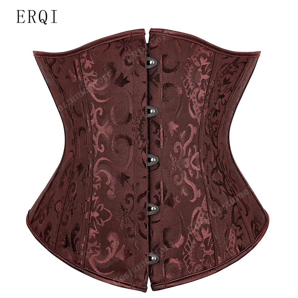 Underbust Corset Waist Plus Size Steampunk Corset Underbust Brown Jacquard Corset Lace Up Corsets for Women Vintage Pink