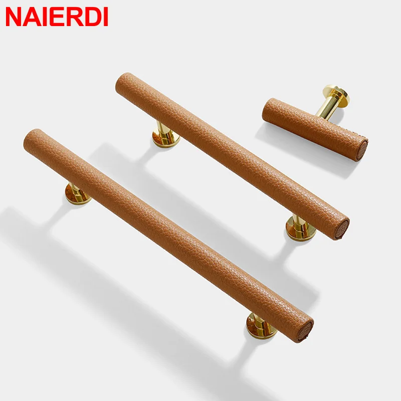 NAIERDI Leather Furniture Handle Cowhide Zinc Alloy Cabinet Knobs and Handles Kitchen Cupboard Door Pulls Drawer Knobs Hardware