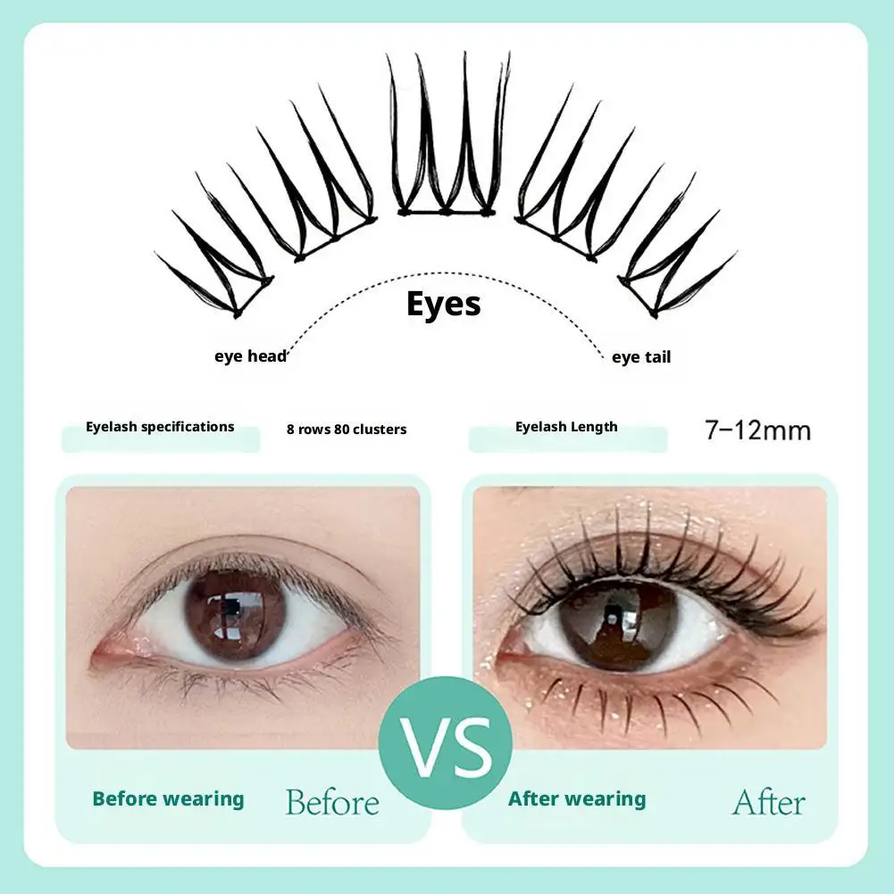 NEW 8-Row Glue False Eyelashes Segmented Nature Curling Up Light Extension Eyelashes Photogenic Girl Group Beauty Makeup Tool
