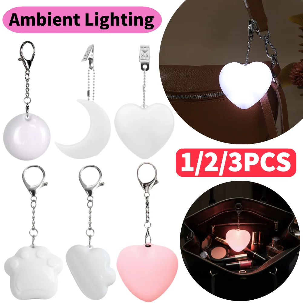 1/2/3Pcs LED Heart-shaped Night Light USB Charging Touch Sensor Lamp Purse Handbag Keychain Pendant Light Gifts For Women Girls