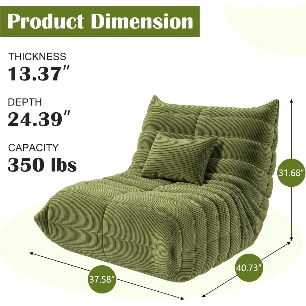 كرسي بين باج مريح للبالغين - أريكة مريحة معاصرة، أريكة أرضية كبيرة الحجم مع رغوة الذاكرة وقماش سروال قصير من القطيفة