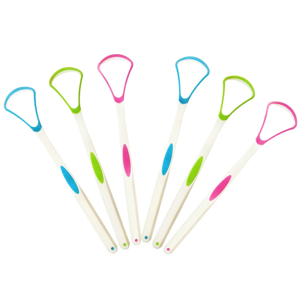 6 قطعة مكشطة اللسان لتنظيف درجة الطعام عن طريق الفم مقبض مريح يزيل البلاك البكتيريا المنعشة