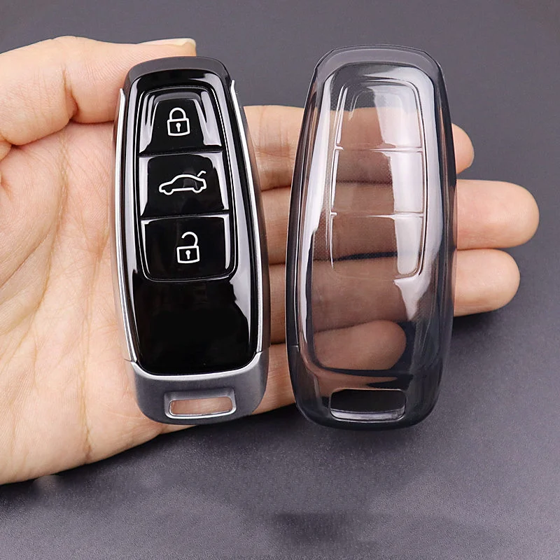 Transparente schwarze weiße Autoschlüsselhülle für Audi A3 A4 B9 A6 A7 4K A8 E-tron Q5 Q8 C8 D5 SQ8 geschützte Schale Fob Zubehör
