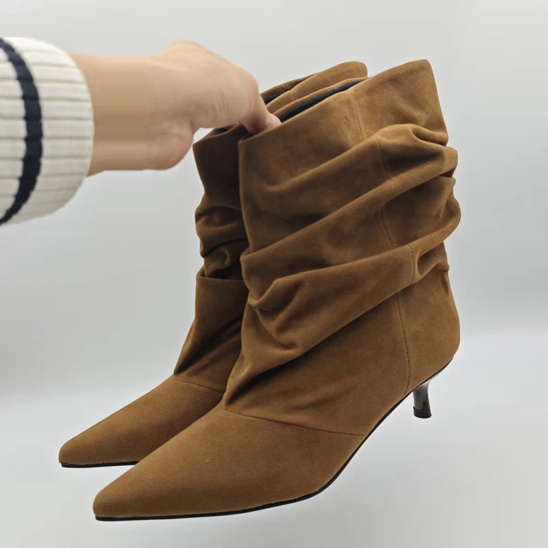 【Outlet Clearance】 Winter Street Style Pointed Toe Ankle Boots Women Pleated Short Boots Female Retro
