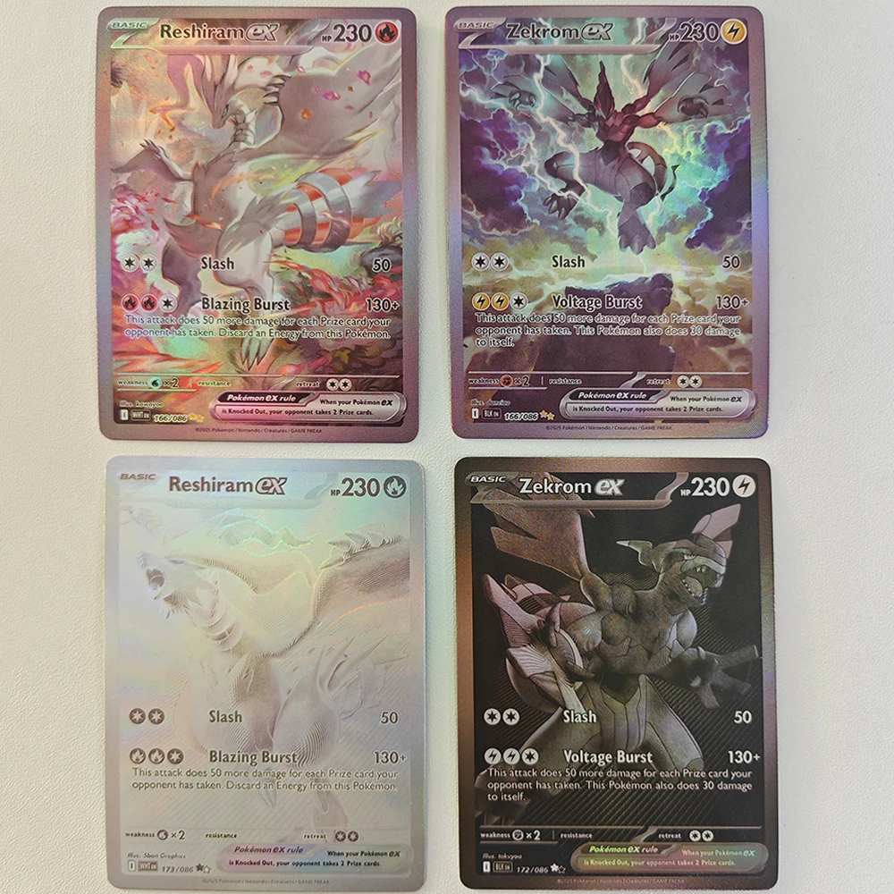 

Карты TCG Zekrom Ex Reshiram Blazing Burst 166/086 Slash Diy, домашний игровой реквизит, коллекция лазерных вспышек, изысканная игральная карта