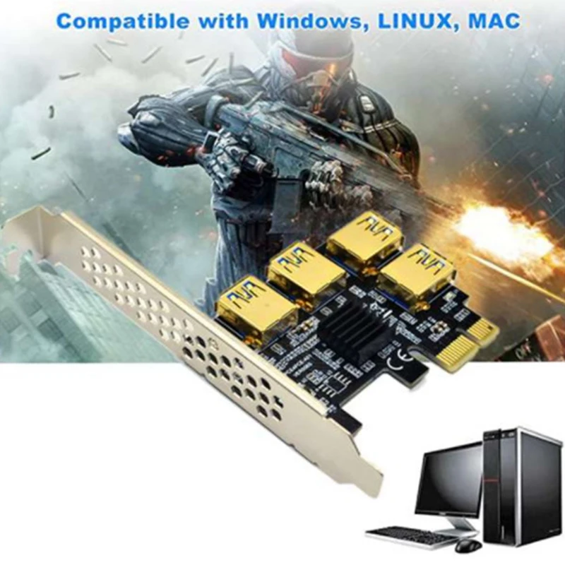 PCI-E 1 To 4 PCI-E Adapter Card PCI-E To PCI-E Slot, USB3.0 Graphics Card Expansion Card, Used For BTC Bitcoin Mining