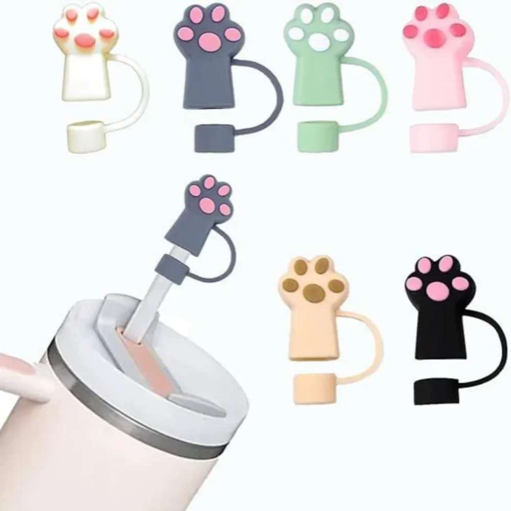 Cute Silicone Straw Toppers Cat Paw Straw Cover For Stanley 30/40oz Tumbler Cup Reusable Dust-Proof Spill-Proof Plug 10mm