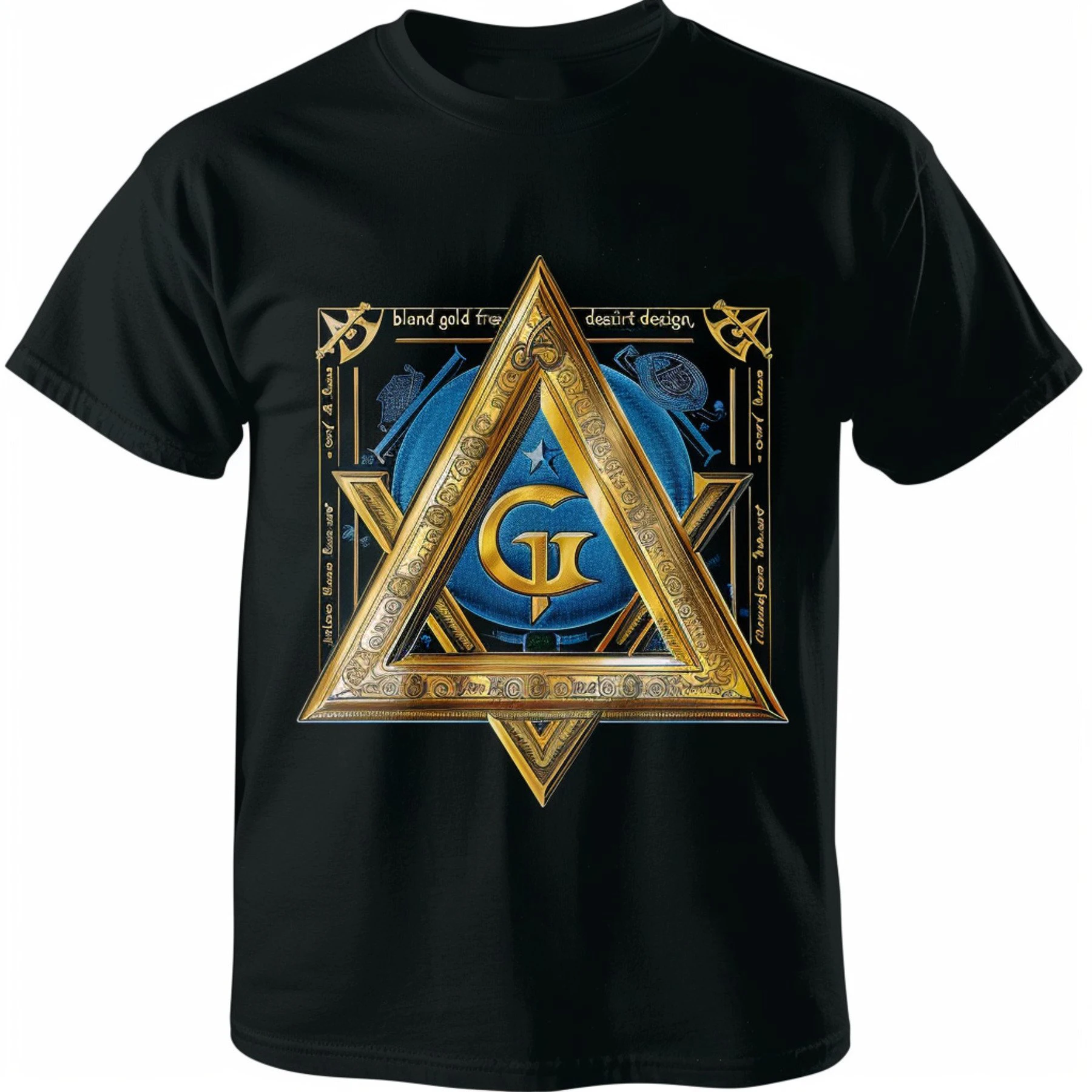 

Retro Blue and Gold Freemason Square G Design Masonic Symbol T-Shirt 100% Cotton O-Neck Summer Short Sleeve Casual Mens T-shirt