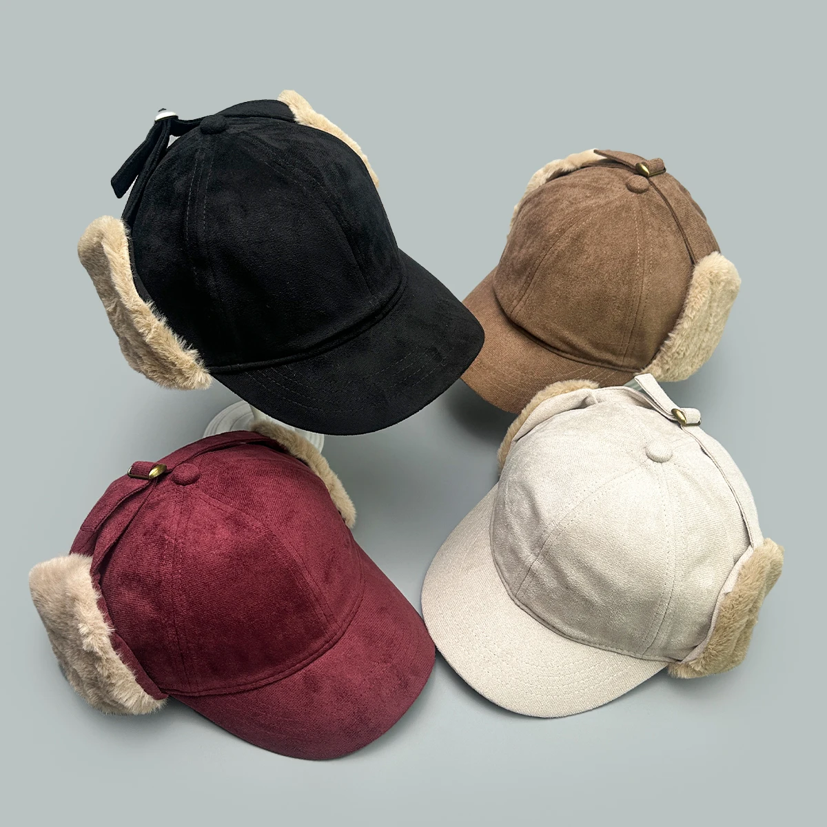 

Suede Solid Simple Baseball Hats New Men Women Retro Sunshade Korean Warm Outdoor Personal Versatile Casual Cycling Bomber Caps