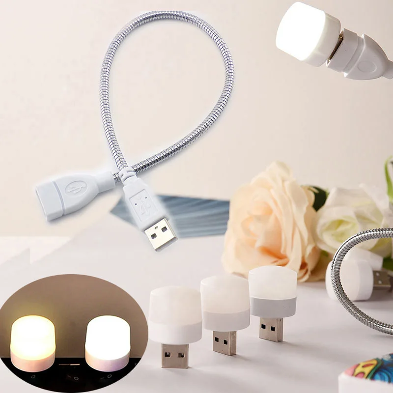 

5V USB Night Light Mini LED USB Plug Lamp Power Bank Charging Book reading Eye Protection Lamps with holder hose for powerbank s