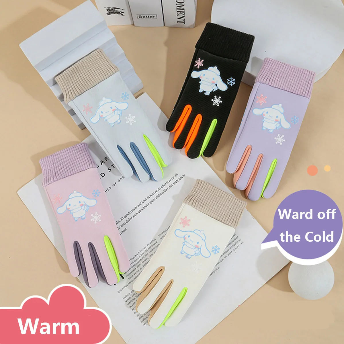 أطفال قفازات دافئة الخريف الشتاء الكرتون سانريو بنين بنات لطيف الكرتون في الهواء الطلق عدم الانزلاق قفازات ركوب الخيل #2