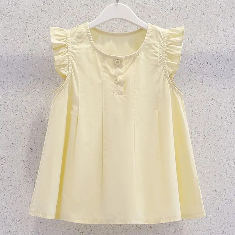 2026 New Girl's Cotton Summer Shirt Flutter Sleeve Blouse for Big Kids Lightweight Trendy Top Casual Fashion Tee