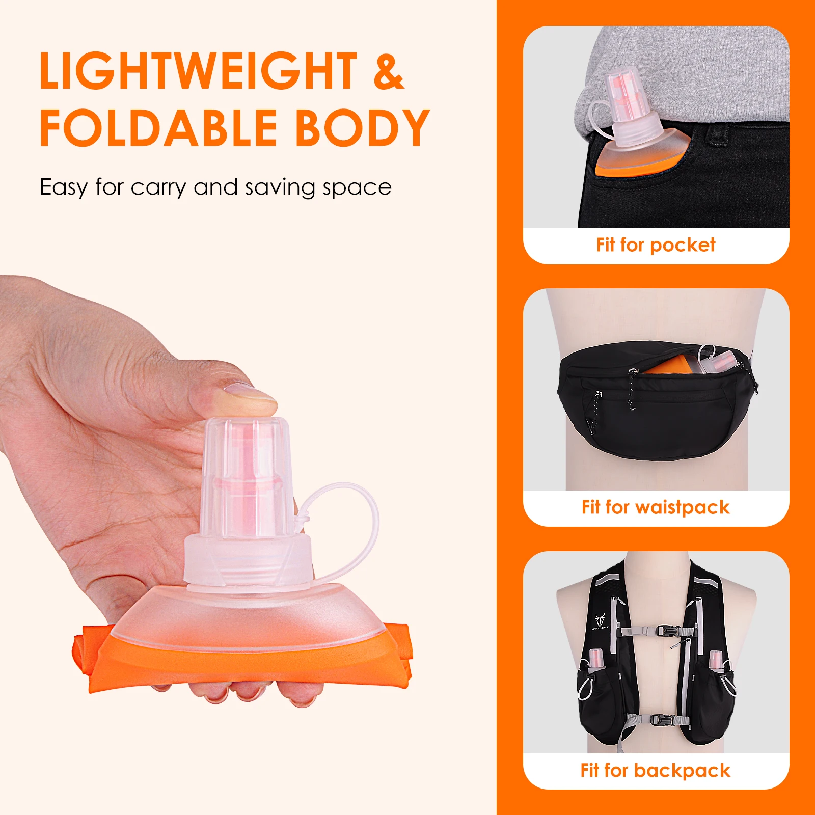 UTOBEST 150ml 200ml 250ml Soft Flask Foldable Silicone Water Bottle TPU Running Kettle for Hydration Pack Bag Vest